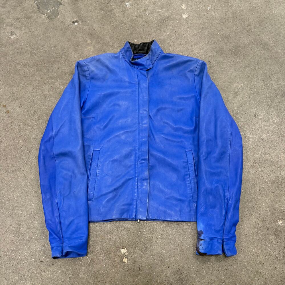 Vintage Ralph Lauren Golf Genuine Leather Jacket Blue Full Zip Lined Women Small
